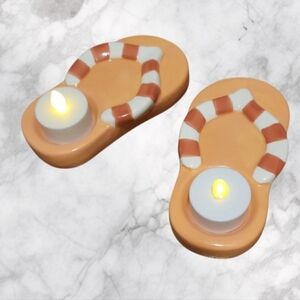 Ceramic Flip Flop Tealight Holder Duo in Peach & White